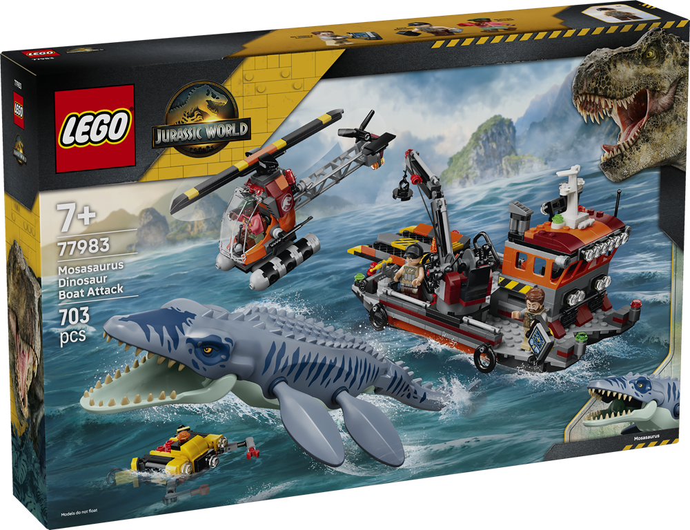 LEGO JURASSIC WORLD ATTACCO ALLA BARCA DEL DINOSAURO MOSASAURUS 77983