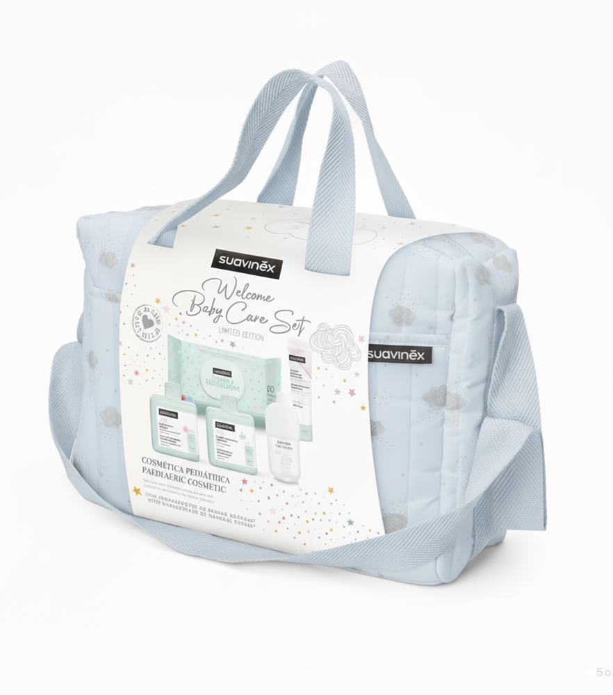 SUAVINEX BORSA COSMETICA AZZURRA CON SET CURA NEONATO - 5 PRODOTTI INCLUSI 308828