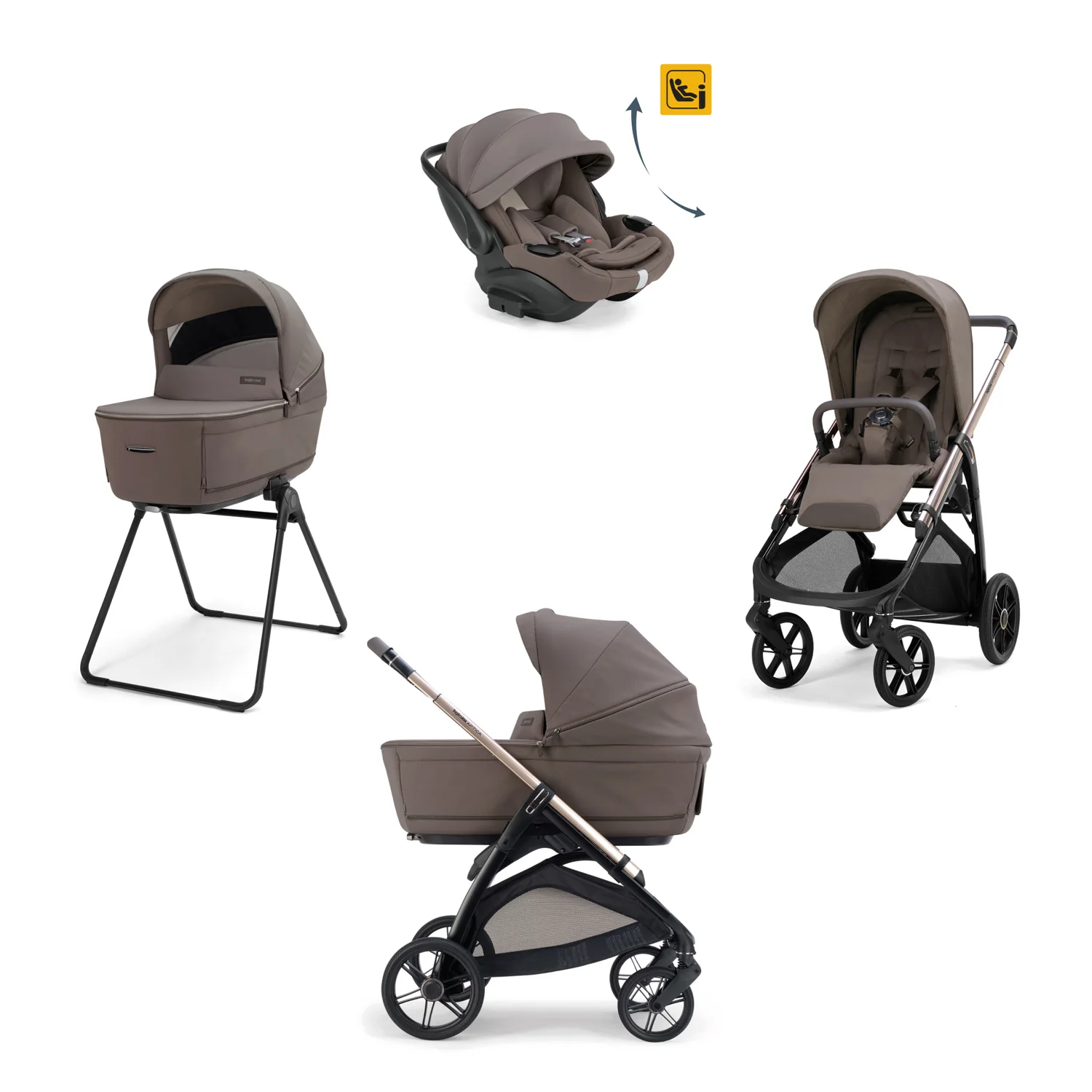 INGLESINA TRIO SYSTEM QUATTRO APTICA ESSENCE MOKKA CON TELAIO PALLADIO BLACK E SEGG. DARWIN INFANT RECLINE KA62T0ESM