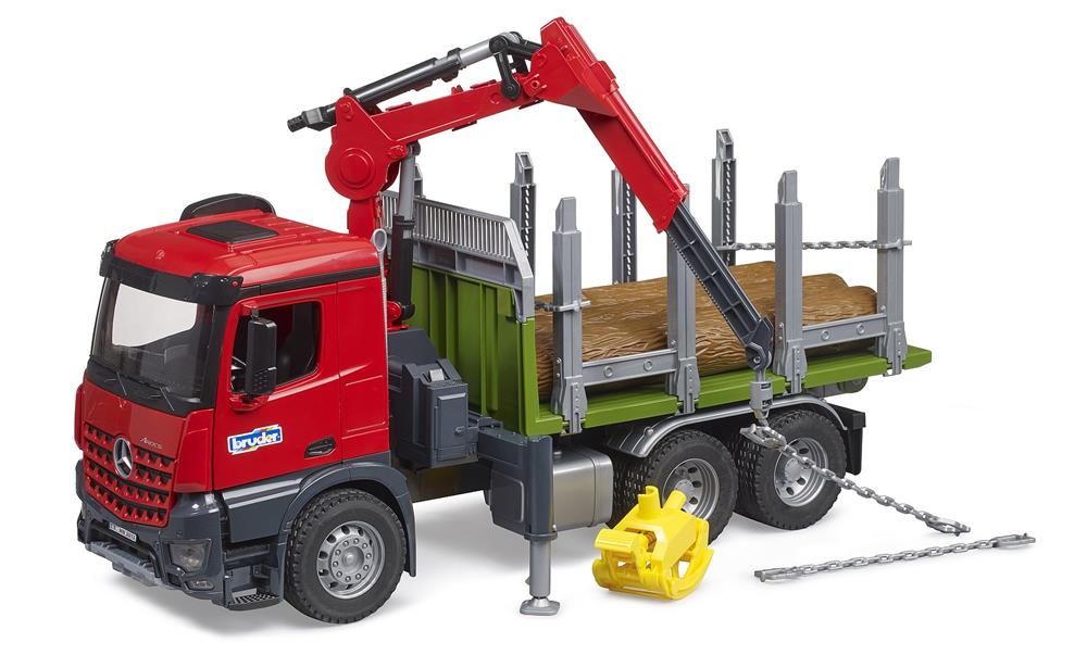 BRUDER CAMION TRASPORTO LEGNAME MB AROCS CON GRU DI CARICO, PINZA E 3  TRONCHI D'ALBERO 3669